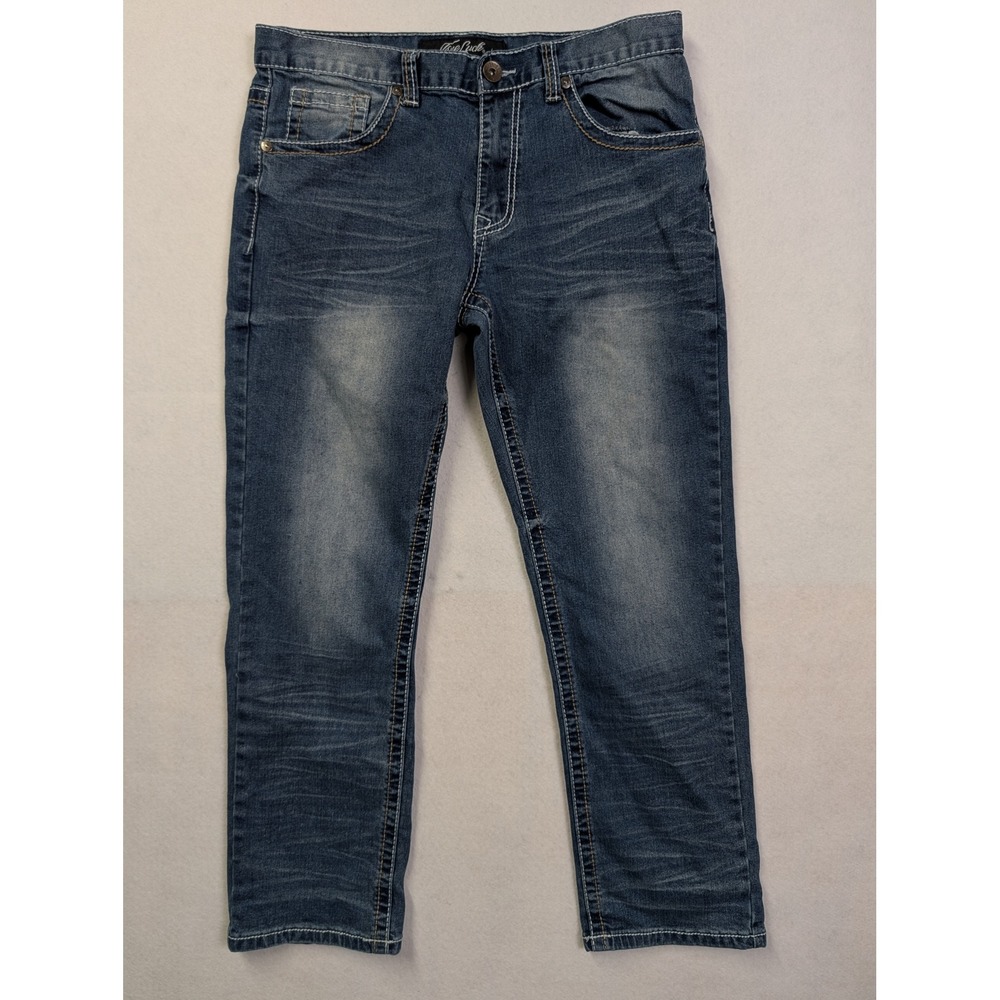 True Luck Mens‎ Straight Leg Jeans 34 x 30 Embroidered Pockets Blue